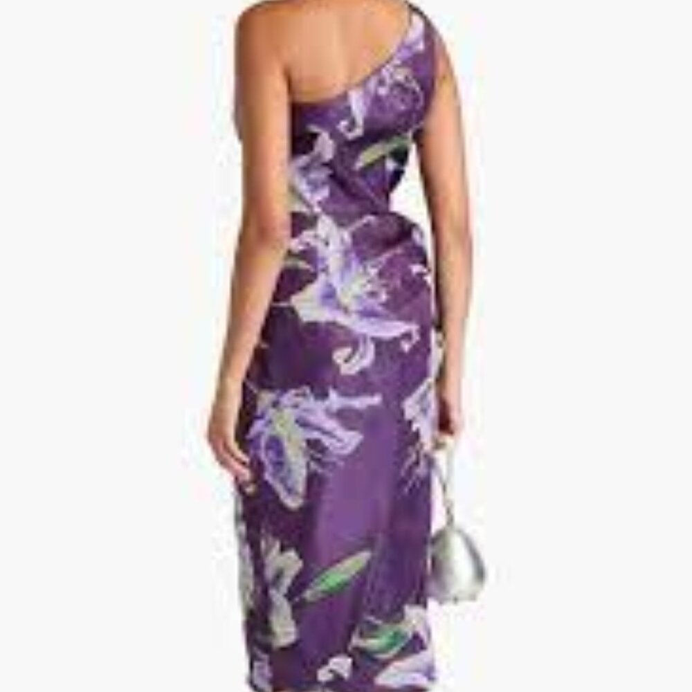 Marchesa Notte purple Jacquard lilly one shoulder midi cocktail dress size 8 - Picture 7 of 9